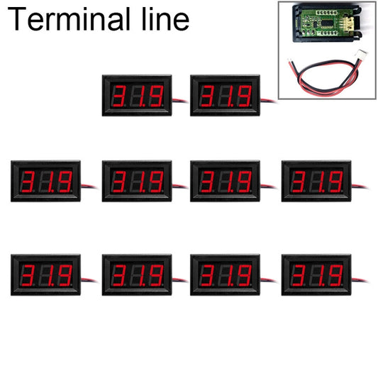 10 PCS 0.56 inch 3 Terminal Wires Digital Voltage Meter with Shell, Color Light Display, Measure Voltage: DC 0-100V (Red) - Current & Voltage Tester by buy2fix | Online Shopping UK | buy2fix