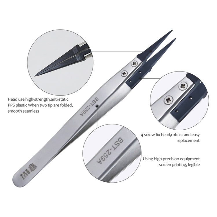 BEST BST-259A  Stainless Steel Snti Static Tweezer - Tweezers by buy2fix | Online Shopping UK | buy2fix