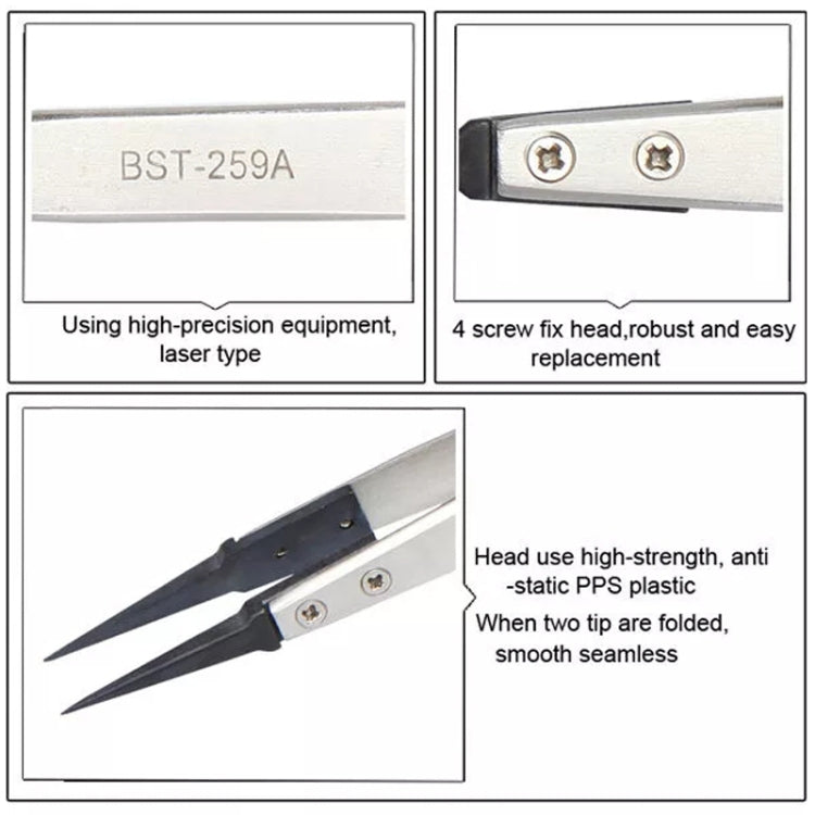 BEST BST-259A  Stainless Steel Snti Static Tweezer - Tweezers by buy2fix | Online Shopping UK | buy2fix