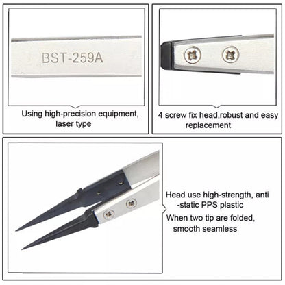 BEST BST-259A  Stainless Steel Snti Static Tweezer - Tweezers by buy2fix | Online Shopping UK | buy2fix