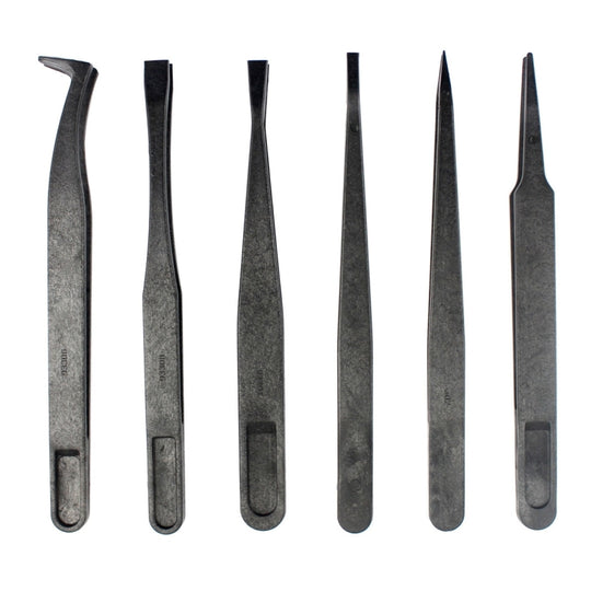 Pincettes antistatiques à pointe droite et incurvée en fibre de carbone JF-S6in1 6 en 1 (noir)
