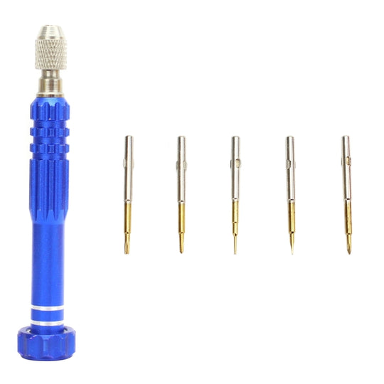 JF-6688 Jeu de tournevis de style stylo polyvalent en métal 5 en 1 pour la réparation de téléphone (bleu)