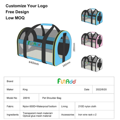 FUNADD Pet Travel Carrier Bag Shoulder Foldable Tote Bag(Pink) - Pet Storages & Bags by FunAdd | Online Shopping UK | buy2fix