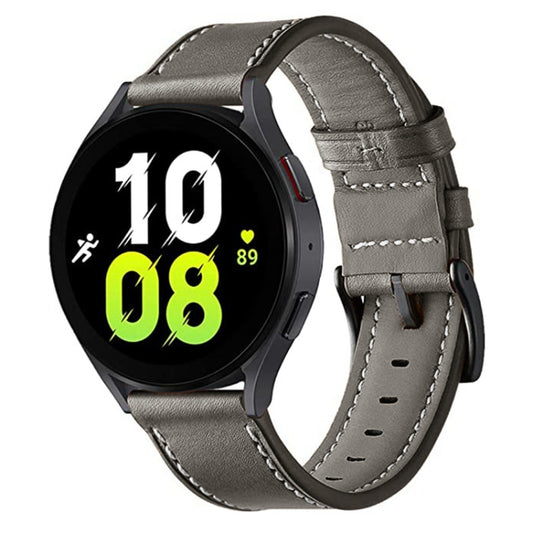 For Garmin Forerunner 265 / 255 / Vivoactive 4 / Venu 2 22mm Stitching Black Buckle Genuine Leather Watch Band (Grey) - Watch Bands by buy2fix | Online Shopping UK | buy2fix