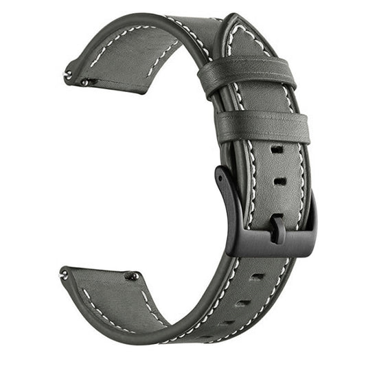 For Garmin Forerunner 265 / 255 / Vivoactive 4 / Venu 2 22mm Stitching Black Buckle Genuine Leather Watch Band (Grey) - Watch Bands by buy2fix | Online Shopping UK | buy2fix