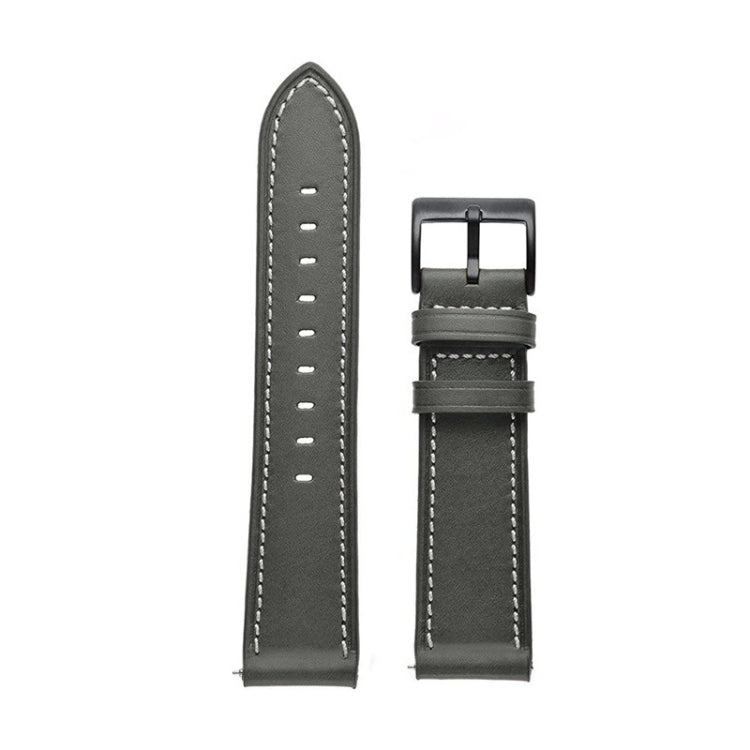 For Garmin Forerunner 265 / 255 / Vivoactive 4 / Venu 2 22mm Stitching Black Buckle Genuine Leather Watch Band (Grey) by buy2fix