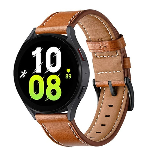 For Garmin Forerunner 265 / 255 / Vivoactive 4 / Venu 2 22mm Stitching Black Buckle Genuine Leather Watch Band (Brown) - Watch Bands by buy2fix | Online Shopping UK | buy2fix