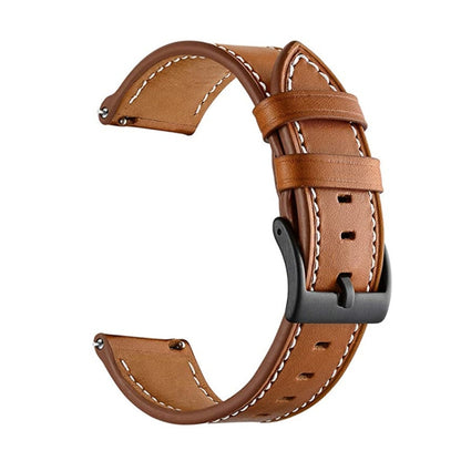 For Garmin Forerunner 265 / 255 / Vivoactive 4 / Venu 2 22mm Stitching Black Buckle Genuine Leather Watch Band (Brown) - Watch Bands by buy2fix | Online Shopping UK | buy2fix