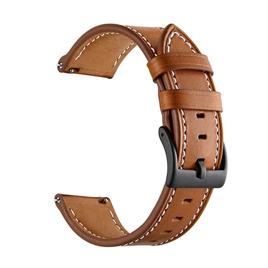 For Garmin Forerunner 265 / 255 / Vivoactive 4 / Venu 2 22mm Stitching Black Buckle Genuine Leather Watch Band (Brown) - Watch Bands by buy2fix | Online Shopping UK | buy2fix