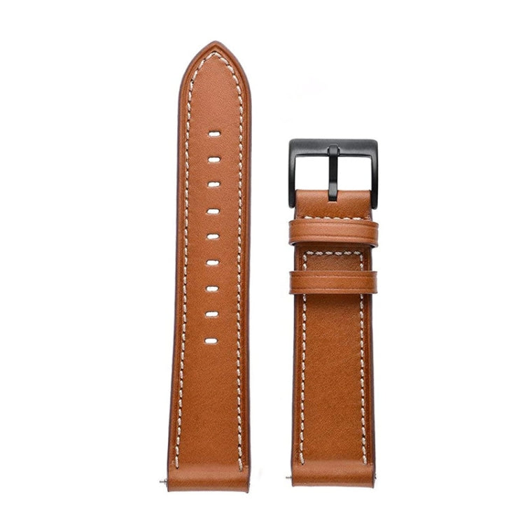 For Garmin Forerunner 265 / 255 / Vivoactive 4 / Venu 2 22mm Stitching Black Buckle Genuine Leather Watch Band (Brown) - Watch Bands by buy2fix | Online Shopping UK | buy2fix
