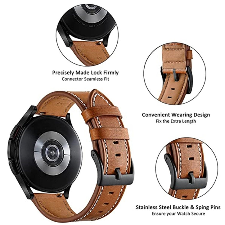 For Garmin Forerunner 265 / 255 / Vivoactive 4 / Venu 2 22mm Stitching Black Buckle Genuine Leather Watch Band (Brown) - Watch Bands by buy2fix | Online Shopping UK | buy2fix
