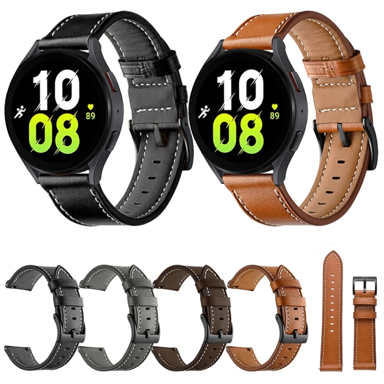 For Garmin Forerunner 265 / 255 / Vivoactive 4 / Venu 2 22mm Stitching Black Buckle Genuine Leather Watch Band (Brown) - Watch Bands by buy2fix | Online Shopping UK | buy2fix