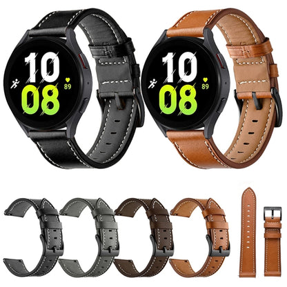 For Garmin Forerunner 265 / 255 / Vivoactive 4 / Venu 2 22mm Stitching Black Buckle Genuine Leather Watch Band (Brown) - Watch Bands by buy2fix | Online Shopping UK | buy2fix