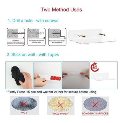 YX005 2 / Pack Acrylic Wall Hanger Holder - Shelf & Hooks by buy2fix | Online Shopping UK | buy2fix