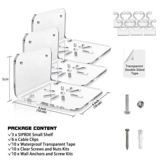 YX006 3 / Pack Acrylic Wall Hanger Holder - Shelf & Hooks by buy2fix | Online Shopping UK | buy2fix