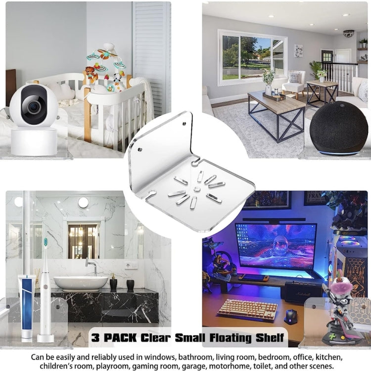 YX006 3 / Pack Acrylic Wall Hanger Holder - Shelf & Hooks by buy2fix | Online Shopping UK | buy2fix