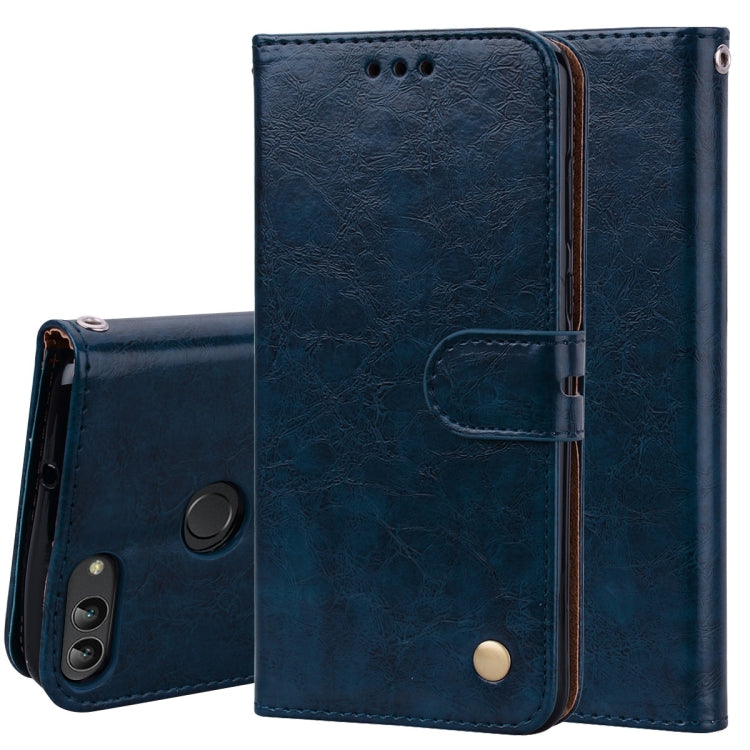 Business Style Oil Wax Texture Horizontal Flip Leather Case for Huawei P Smart / Enjoy 7S, with Holder & Card Slots & Wallet(Blue) - Huawei Cases by buy2fix | Online Shopping UK | buy2fix