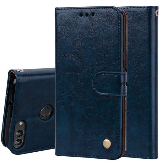 Business Style Oil Wax Texture Horizontal Flip Leather Case for Huawei P Smart / Enjoy 7S, with Holder & Card Slots & Wallet(Blue) - Huawei Cases by buy2fix | Online Shopping UK | buy2fix