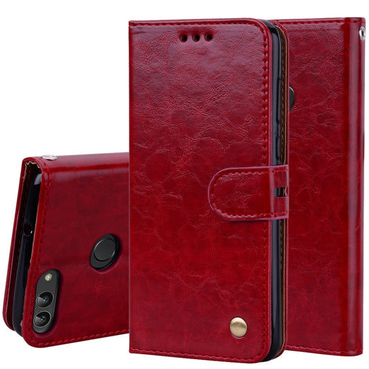 Business Style Oil Wax Texture Horizontal Flip Leather Case for Huawei P Smart / Enjoy 7S, with Holder & Card Slots & Wallet(Red) - Huawei Cases by buy2fix | Online Shopping UK | buy2fix