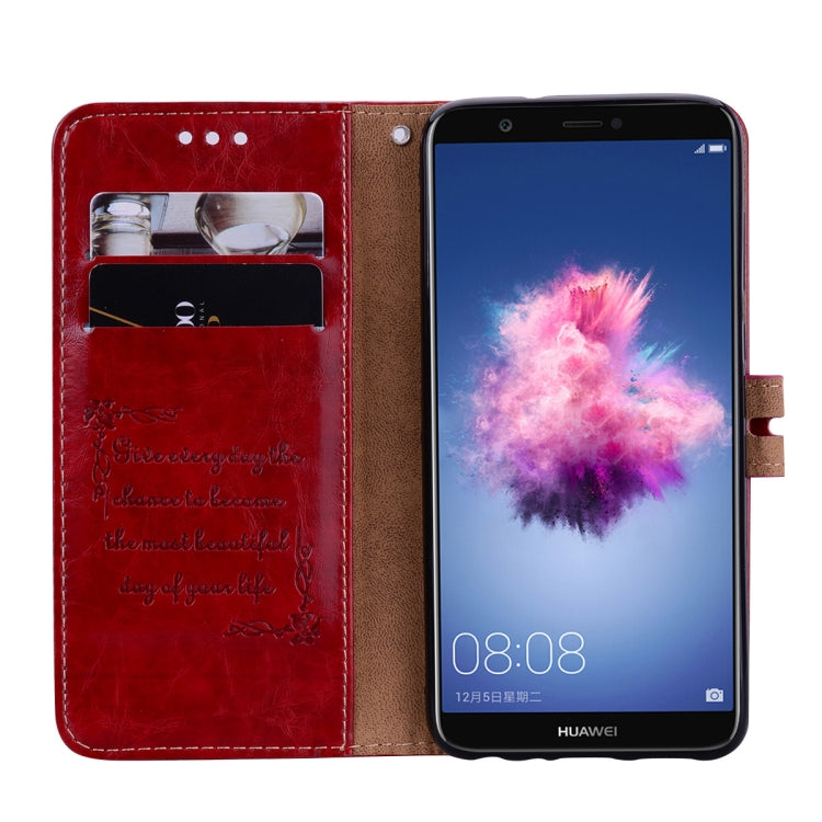 Business Style Oil Wax Texture Horizontal Flip Leather Case for Huawei P Smart / Enjoy 7S, with Holder & Card Slots & Wallet(Red) - Huawei Cases by buy2fix | Online Shopping UK | buy2fix