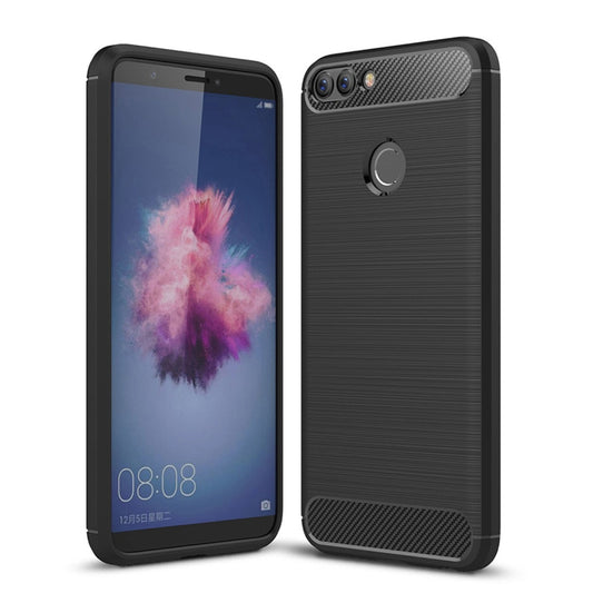 For Huawei  P smart / Enjoy 7S Brushed Texture Carbon Fiber Shockproof TPU Protective Back Case (Black) - Huawei Cases by buy2fix | Online Shopping UK | buy2fix