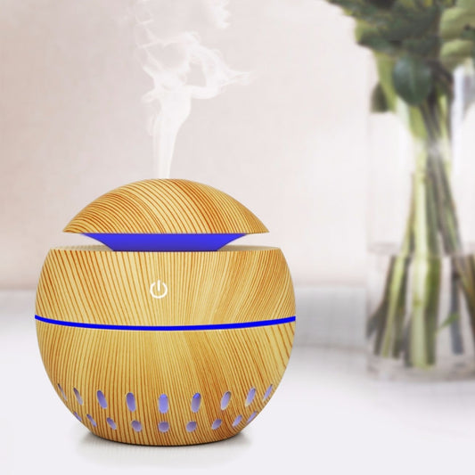 Wood Grain USB Hollowed-out Humidifier Seven Color Aromatherapy Lamp Automatic Alcohol Sprayer with Remote Control(Light Brown-2) - Air Purifiers & Accessories by buy2fix | Online Shopping UK | buy2fix