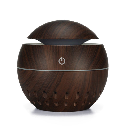Wood Grain USB Hollowed-out Humidifier Seven Color Aromatherapy Lamp Automatic Alcohol Sprayer with Remote Control(Dark Brown-2) - Air Purifiers & Accessories by buy2fix | Online Shopping UK | buy2fix