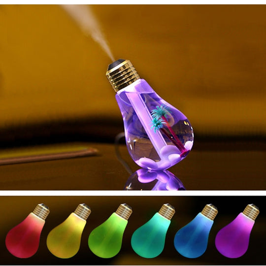 Humidificateur portatif de purificateur d'air d'aromathérapie de forme d'ampoule de lumière colorée de 400ML pour la maison/bureau/voiture (or)