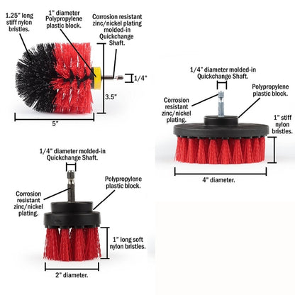 3 PCS Bathroom Kitchen Cleaning Brushes Kit for Electric Drill(Red) - Sponges, Cloths & Brushes by buy2fix | Online Shopping UK | buy2fix