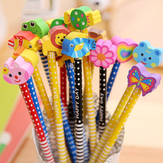 10pcs Creative Stationery Cartoon Animals Series Wooden HB Pencil with Eraser Children Pencils For Kids School Office Supply, Random Color Delivery - Pencils by buy2fix | Online Shopping UK | buy2fix