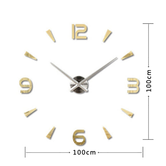 Bedroom Home Decoration Watch Frameless 3D Mirror Large DIY Wall Sticker Mute Clock, Size: 100*100cm(Gold) - DIY Clocks by buy2fix | Online Shopping UK | buy2fix