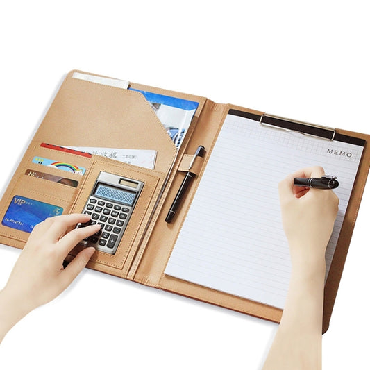 Office Supplies Business Style Leather Document Folder with 30-pages A4 Note Pad & Calculator(Brown) - File Folder by buy2fix | Online Shopping UK | buy2fix
