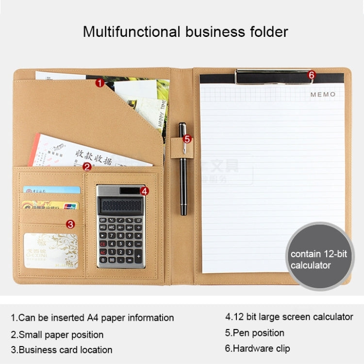 Office Supplies Business Style Leather Document Folder with 30-pages A4 Note Pad & Calculator(Brown) - File Folder by buy2fix | Online Shopping UK | buy2fix