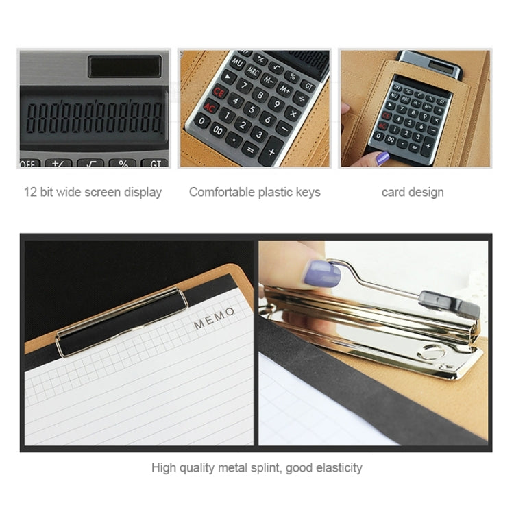 Office Supplies Business Style Leather Document Folder with 30-pages A4 Note Pad & Calculator(Brown) - File Folder by buy2fix | Online Shopping UK | buy2fix