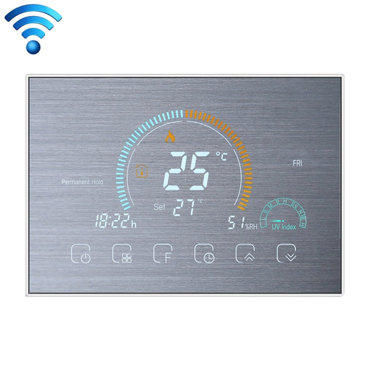 BHT-8000-GCLW-SS Brushed Stainless Steel Mirror Controlling Water/Gas Boiler Heating Energy-saving and Environmentally-friendly Smart Home Negative Display LCD Screen Round Room Thermostat with WiFi - Thermostat & Thermometer by buy2fix | Online Shopping UK | buy2fix
