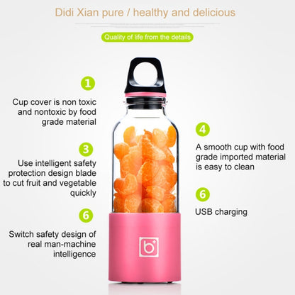 Bingo 500ml Mini Portable USB Rechargeable Electric Juicer Cup  Juicer Blender, 22000 Revolutions Per Minute(Pink) - Electric juicers by buy2fix | Online Shopping UK | buy2fix
