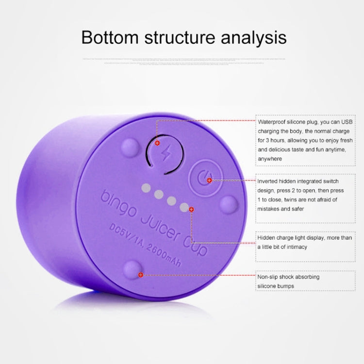 Bingo 500ml Mini Portable USB Rechargeable Electric Juicer Cup  Juicer Blender, 22000 Revolutions Per Minute(Purple) - Electric juicers by buy2fix | Online Shopping UK | buy2fix