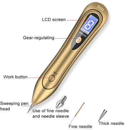 SONGSUN X2 Professional Portable Skin Spot Tattoo Freckle Removal Machine Mole Dot Removing Laser Plasma Beauty Care Pen with LCD Display Screen & 9 Gears Adjustment(Gold) - Beauty Instrument by buy2fix | Online Shopping UK | buy2fix