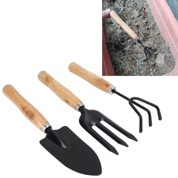 Rake Shovel Digging Trowel 3 in 1  Wooden Handle Metal Head Mini Garden Plant Tool Gardening Tool Garden Flower Tools Garden Tools Combination Set - Garden Hand Tools by buy2fix | Online Shopping UK | buy2fix