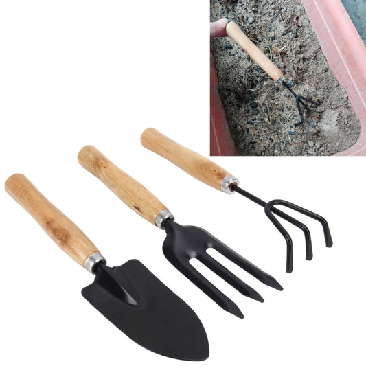 Rake Shovel Digging Trowel 3 in 1  Wooden Handle Metal Head Mini Garden Plant Tool Gardening Tool Garden Flower Tools Garden Tools Combination Set - Garden Hand Tools by buy2fix | Online Shopping UK | buy2fix