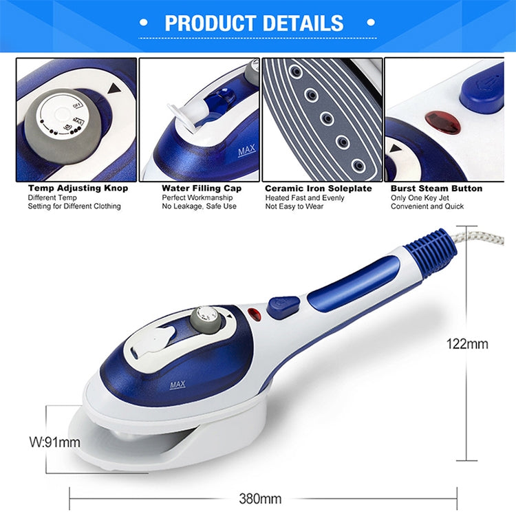 Multifunction Household Handheld Steamer Travel Portable Hand - Held Steam Hanging Hot Machine Ceramic Bottom with Flannelette Brush & Hair Brush & Measuring Cup,EU Plug(Blue) - Garment Steamer by buy2fix | Online Shopping UK | buy2fix