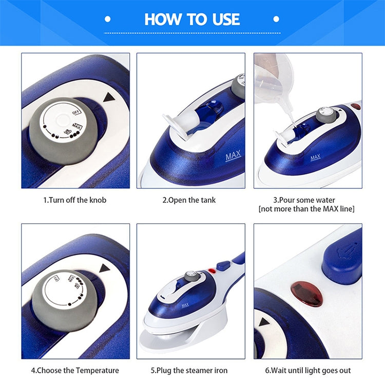 Multifunction Household Handheld Steamer Travel Portable Hand - Held Steam Hanging Hot Machine Ceramic Bottom with Flannelette Brush & Hair Brush & Measuring Cup,EU Plug(Blue) - Garment Steamer by buy2fix | Online Shopping UK | buy2fix