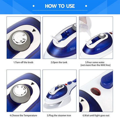 Multifunction Household Handheld Steamer Travel Portable Hand - Held Steam Hanging Hot Machine Ceramic Bottom with Flannelette Brush & Hair Brush & Measuring Cup,EU Plug(Blue) - Garment Steamer by buy2fix | Online Shopping UK | buy2fix