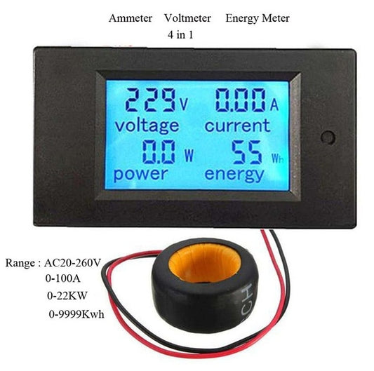 PZEM-061 4 in 1 DC Digital Display Meter Voltage Measuring Instrument, AC 80-260V, 100A(Black) - Current & Voltage Tester by buy2fix | Online Shopping UK | buy2fix