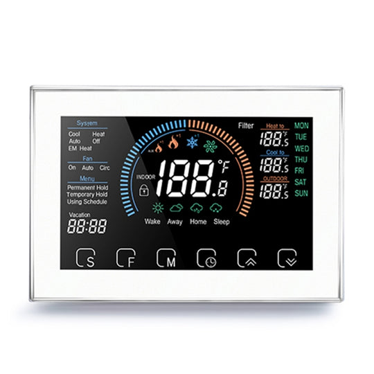 BHP-8000-W 3H2C Thermostat de boîtier de miroir de pièce ronde de pompe à chaleur de maison intelligente sans WiFi, AC 24 V (blanc)