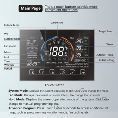 BHP-8000-WIFI-W 3H2C Smart Home Heat Pump Round Room Mirror Housing Thermostat with Adapter Plate & WiFi, AC 24V(White) - Thermostat & Thermometer by buy2fix | Online Shopping UK | buy2fix