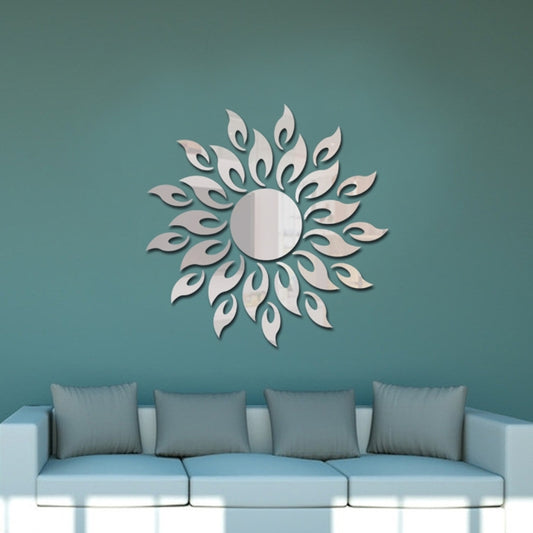 Sunflower Mirror Wall Sticker Bedroom Living Room Decoration Wall Stickers(Silver) - Decorative Mirrors by buy2fix | Online Shopping UK | buy2fix