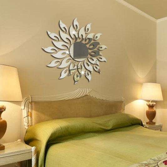 Sunflower Mirror Wall Sticker Bedroom Living Room Decoration Wall Stickers(Silver) - Decorative Mirrors by buy2fix | Online Shopping UK | buy2fix