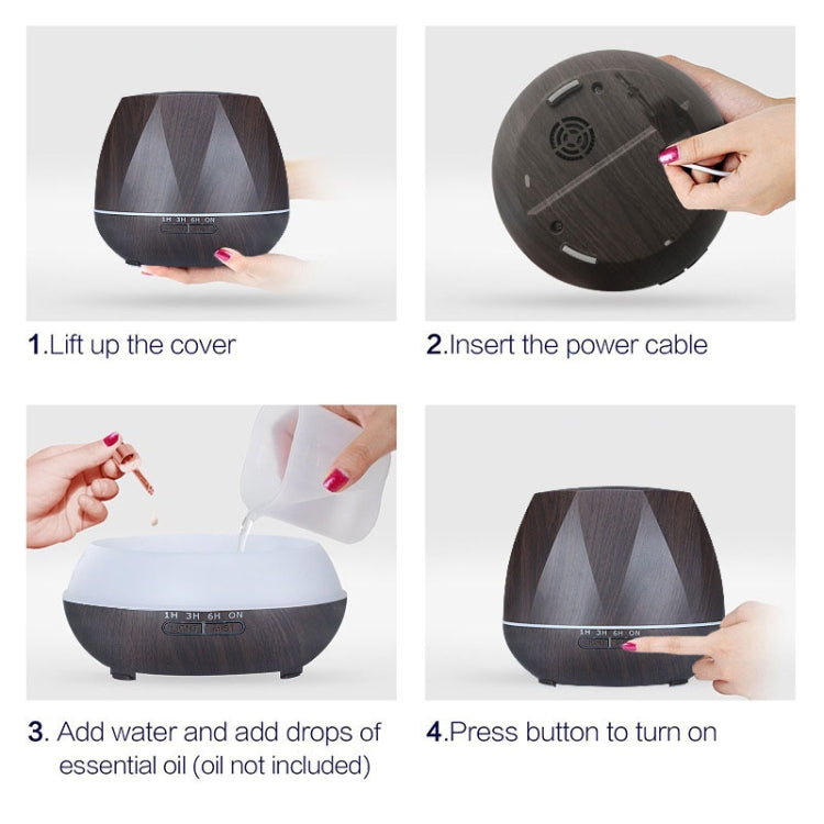 Diamond Wood Grain Remote Control Ultrasonic Humidifier Aromatherapy Machine Automatic Alcohol Sprayer with LED Lights, Capacity: 400mL, AU Plug (Dark Wood Color) - Air Purifiers & Accessories by buy2fix | Online Shopping UK | buy2fix