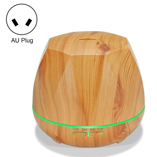 Humidificateur ultrasonique télécommandé à grain de bois de diamant, machine d'aromathérapie, pulvérisateur d'alcool automatique avec lumières LED, capacité: 400 ml, prise AU (couleur bois clair)